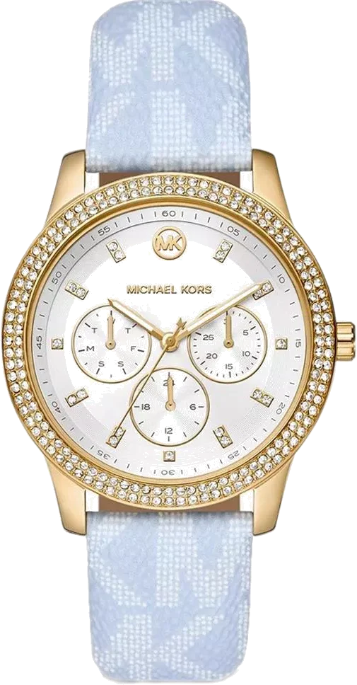Montre Michael Kors MK2965 Tibby - Cadran multifonction blanc, bracelet cuir bleu - Pour femme