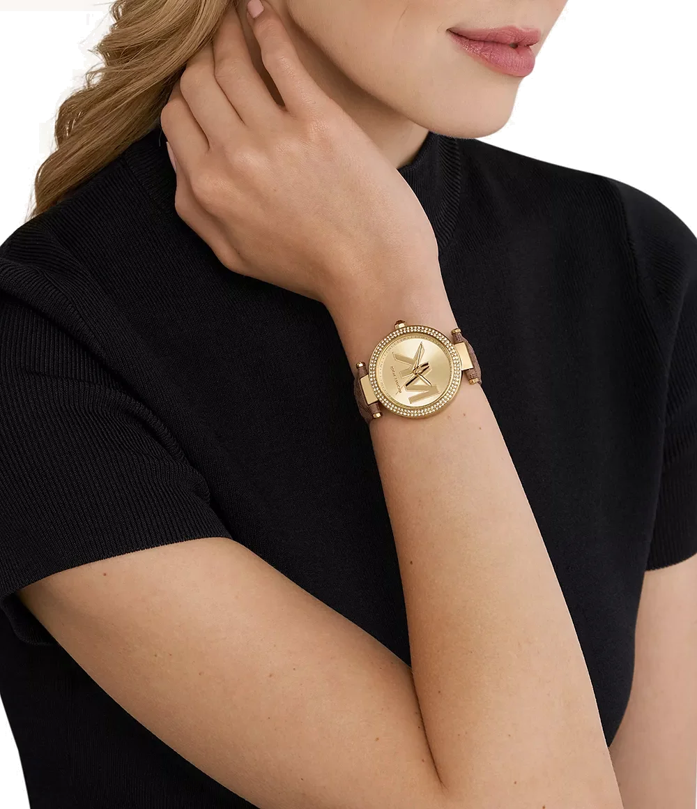 Montre Michael Kors Parker MK2973 pour Femme - Cadran doré, Bracelet cuir marron vue 3