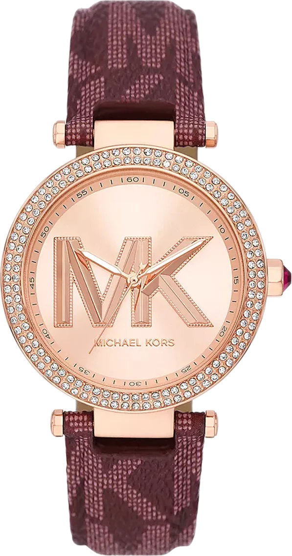 Montre Michael Kors Parker MK2974 pour femme, cadran or rose, bracelet cuir bordeaux