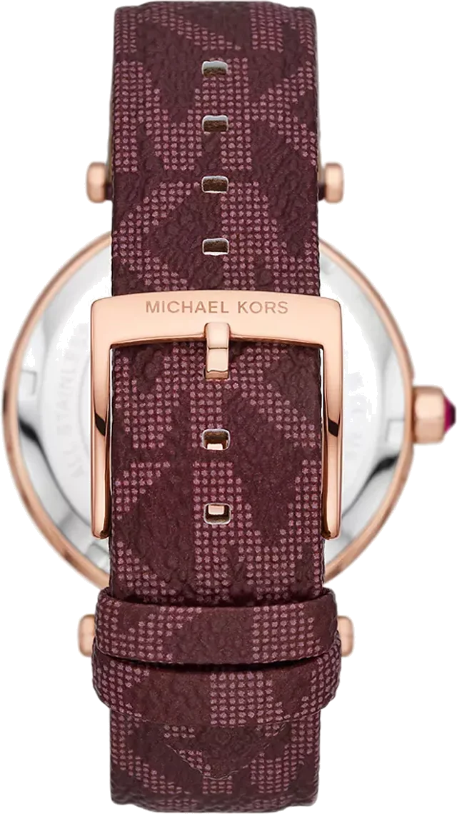 Montre Michael Kors Parker MK2974 pour femme, cadran or rose, bracelet cuir bordeaux vue 2