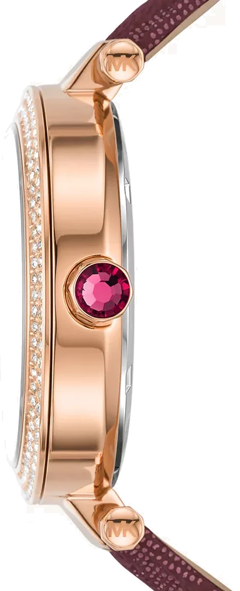 Montre Michael Kors Parker MK2974 pour femme, cadran or rose, bracelet cuir bordeaux vue 3