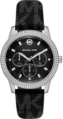 Montre Michael Kors MK2976 Tibby - Cadran multifonction noir, bracelet cuir noir - Pour femme