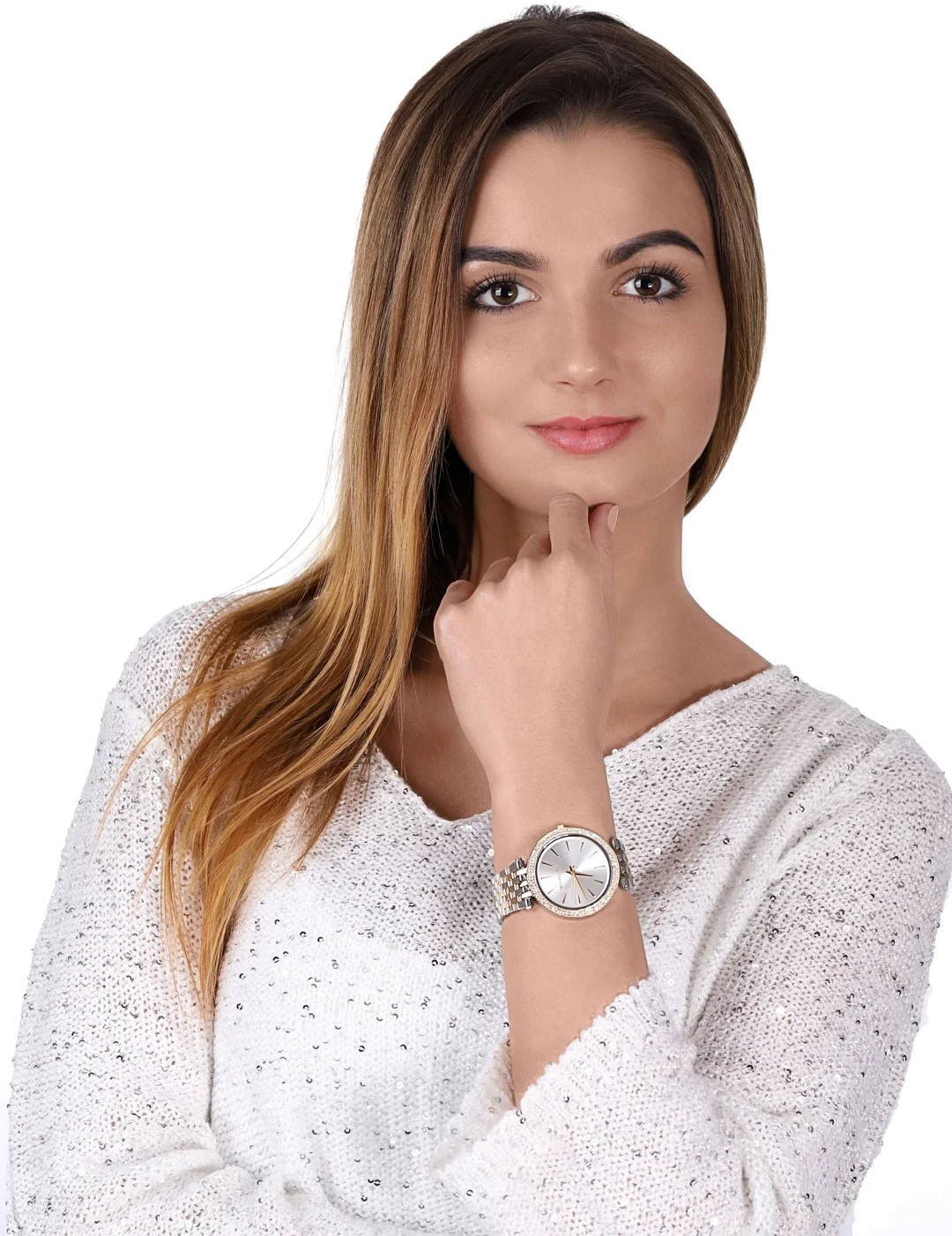 Montre Femme Michael Kors MK3215 Darci - Cadran Argent, Bracelet Acier Bicolore, Lunette à Cristaux vue 4