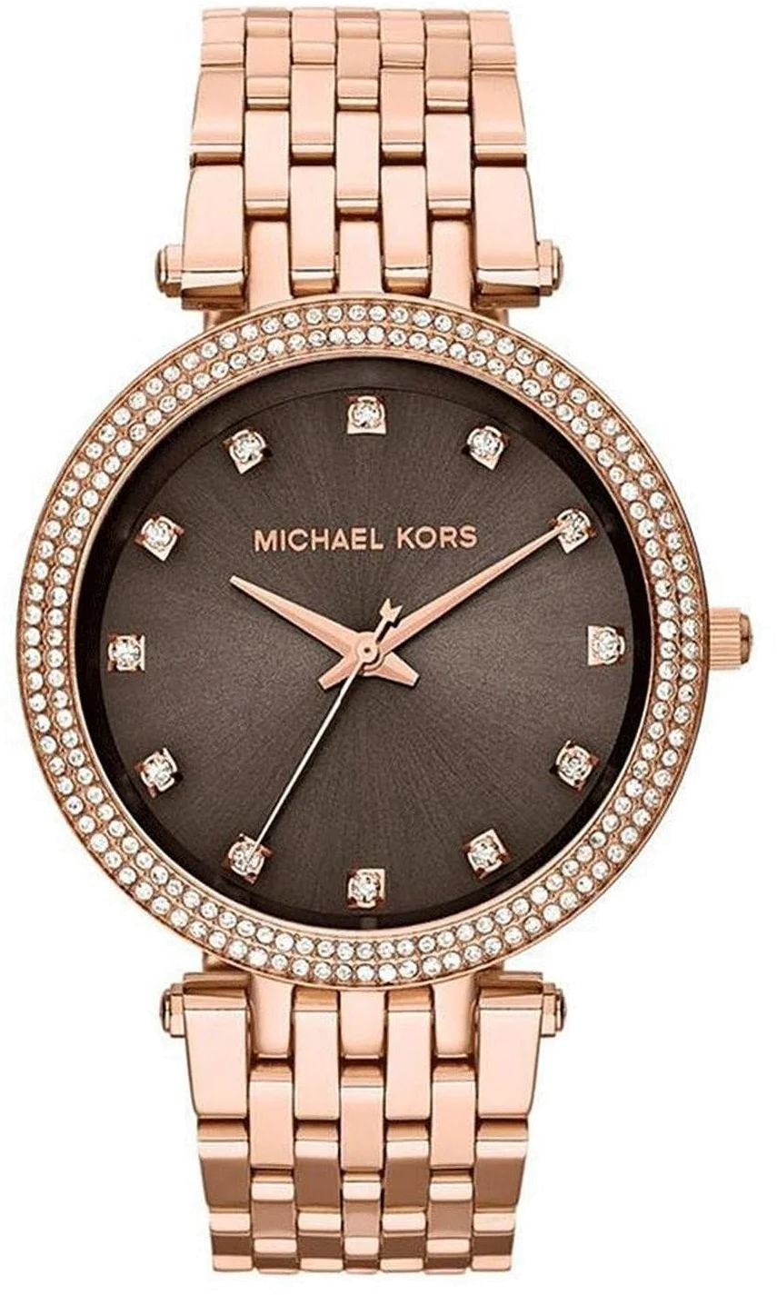 Montre Femme Michael Kors MK3217 - Cadran Marron, Bracelet Acier Or Rose et Cristaux