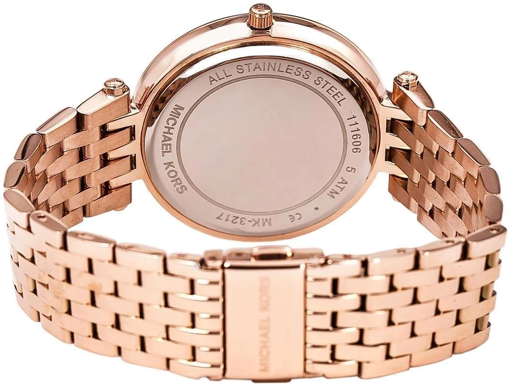Montre Femme Michael Kors MK3217 - Cadran Marron, Bracelet Acier Or Rose et Cristaux vue 3