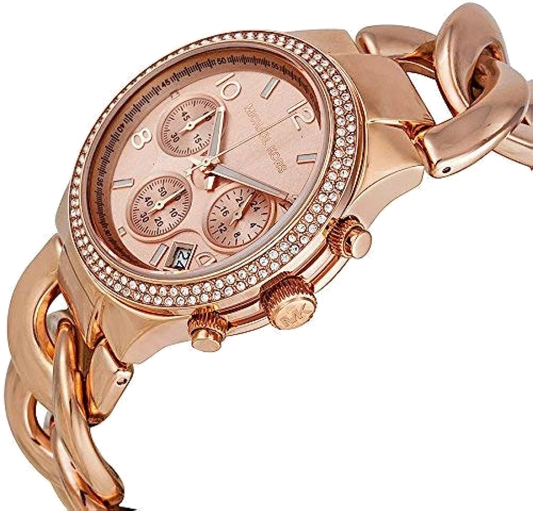 Montre Femme Michael Kors Runway MK3247 en acier or rose à gros maillons vue 2