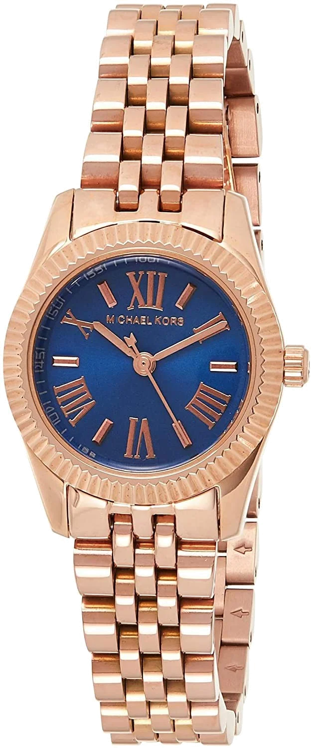 Montre-bracelet Femme Michael Kors Lexington MK3272 en acier or rose et cadran bleu