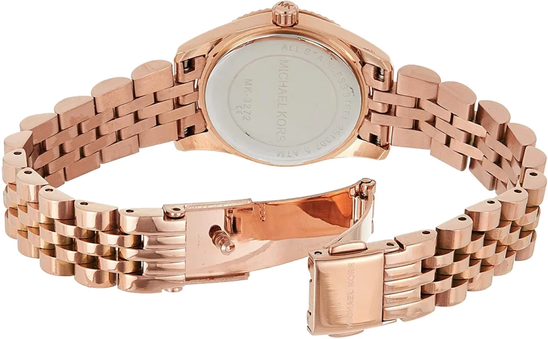 Montre-bracelet Femme Michael Kors Lexington MK3272 en acier or rose et cadran bleu vue 3