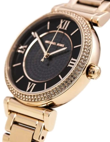 Montre Femme Michael Kors MK3356 Cadran Noir Cristaux Bracelet Acier Doré Rose vue 2