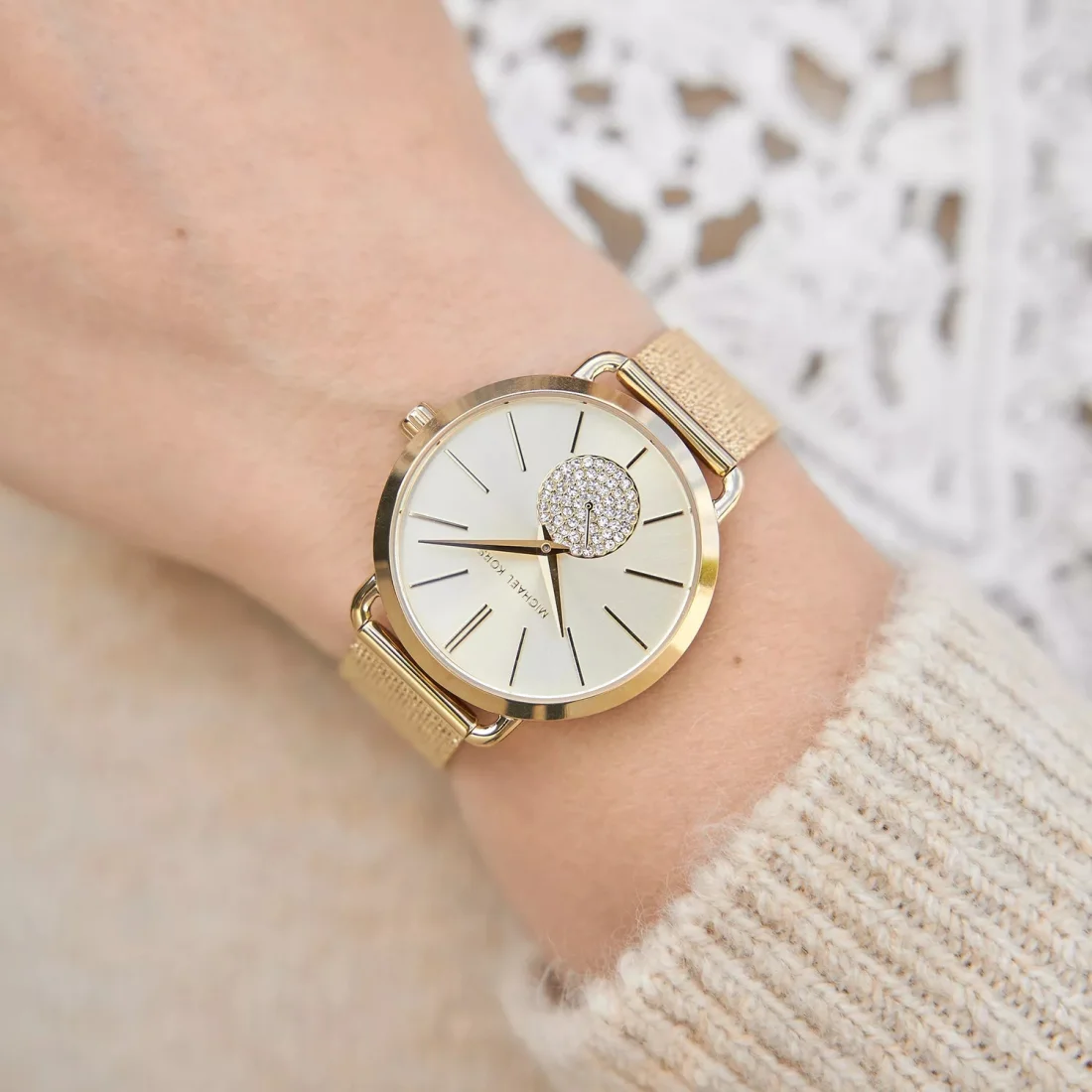 Montre Femme Michael Kors MK3844 Portia en Acier Doré à Maille Milanaise vue 6