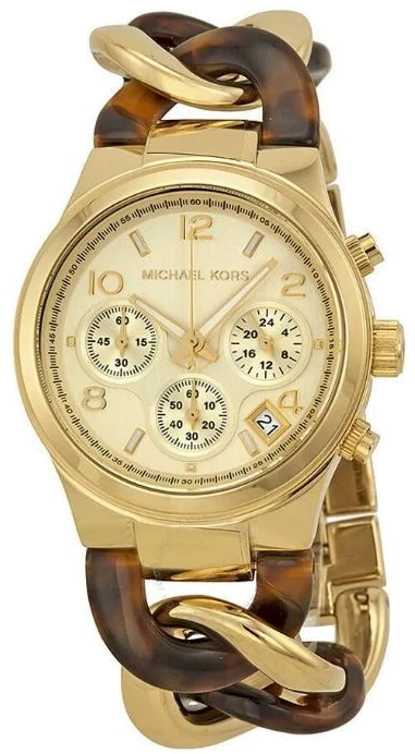 Montre Michael Kors MK4222 Runway Femme - Cadran marron, bracelet or torsadé
