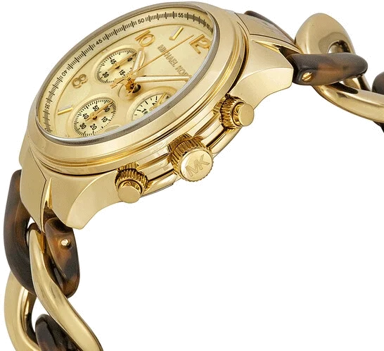 Montre Michael Kors MK4222 Runway Femme - Cadran marron, bracelet or torsadé vue 3