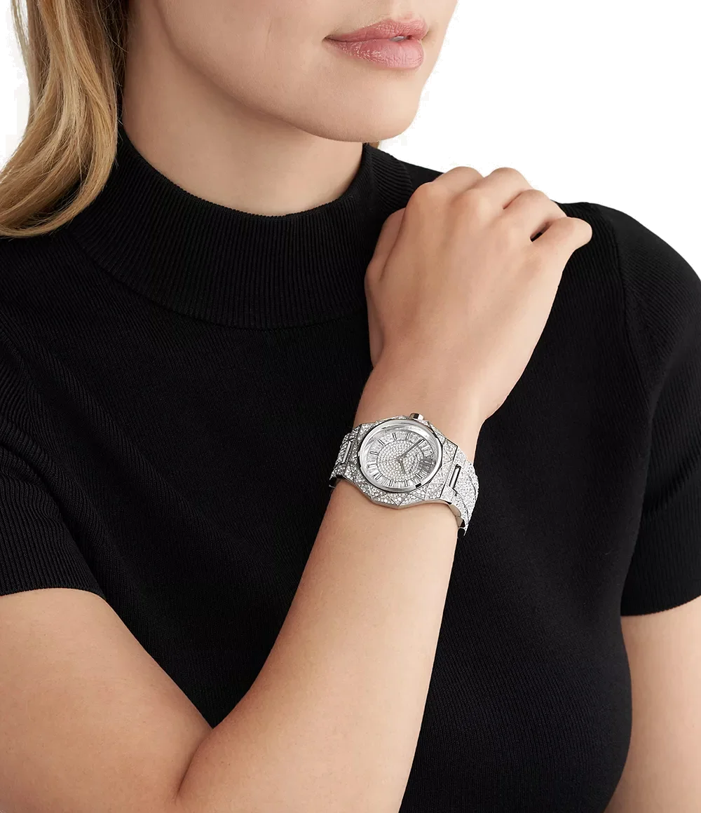 Montre Femme Michael Kors Raquel MK4691 Cadran et Bracelet Argent Acier Pavé de Strass vue 4