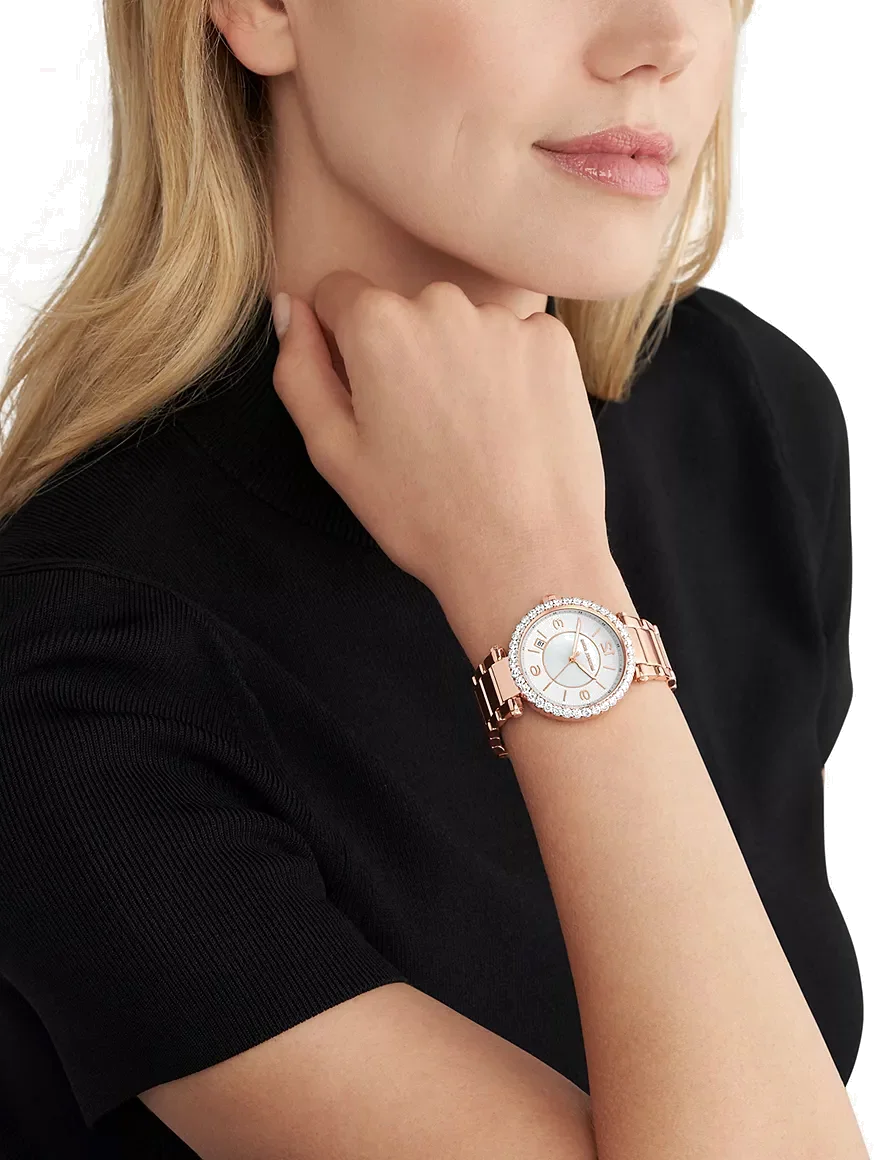 Montre Femme Michael Kors Parker MK4695 - Cadran blanc nacre, bracelet acier or rose vue 2