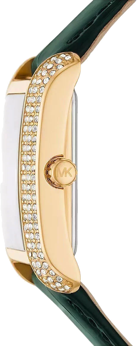 Montre Femme Michael Kors Emery MK4697 - Cadran et bracelet cuir vert - Boîtier or rectangulaire vue 3