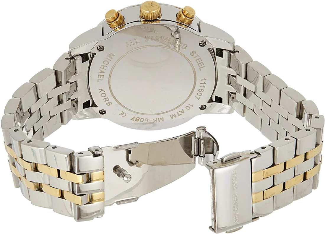 Montre Michael Kors Ritz MK5057 pour Femme - Cadran nacre argenté, bracelet acier bi-ton or et argent, chronomètre vue 4