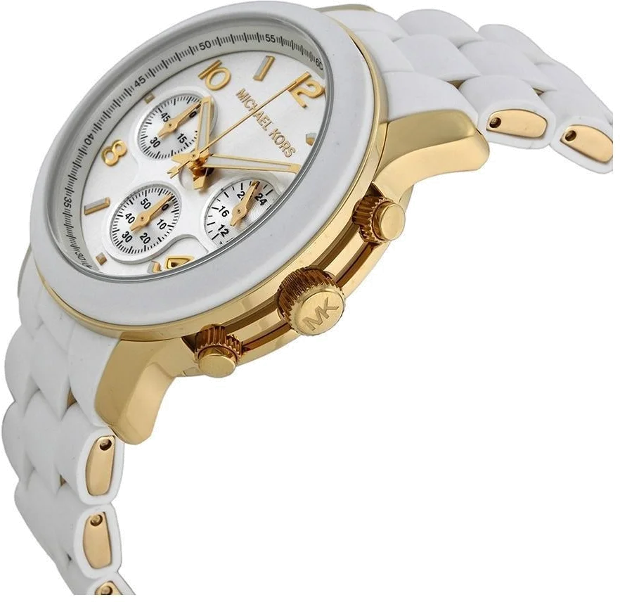 Montre Michael Kors Runway MK5145 pour Femme - Cadran et bracelet blanc, boîtier bicolore
