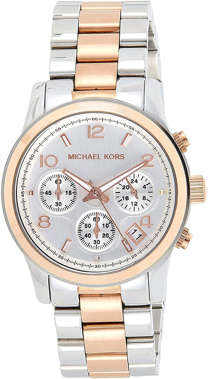 Montre Michael Kors Runway MK5315 pour Femme - Cadran argent et bracelet bicolore acier or rose