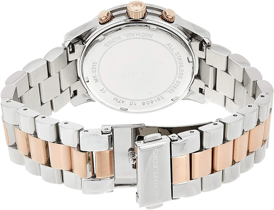 Montre Michael Kors Runway MK5315 pour Femme - Cadran argent et bracelet bicolore acier or rose vue 3