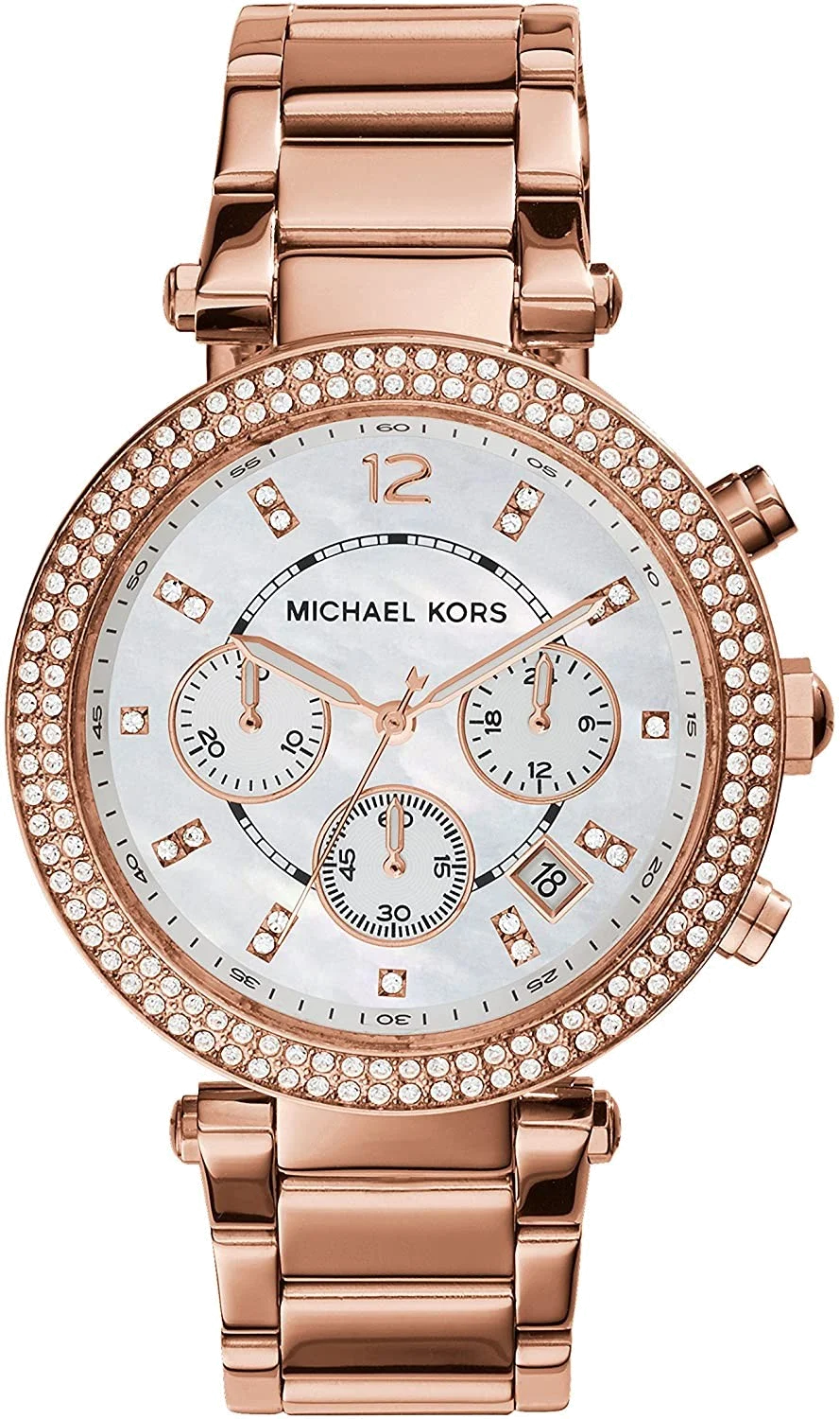 Montre Michael Kors Parker MK5491 Femme - Boîtier Or Rose, Cadran Blanc et Lunette à Cristaux