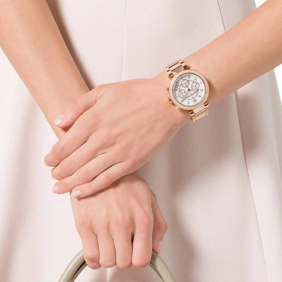 Montre Michael Kors Parker MK5491 Femme - Boîtier Or Rose, Cadran Blanc et Lunette à Cristaux vue 4