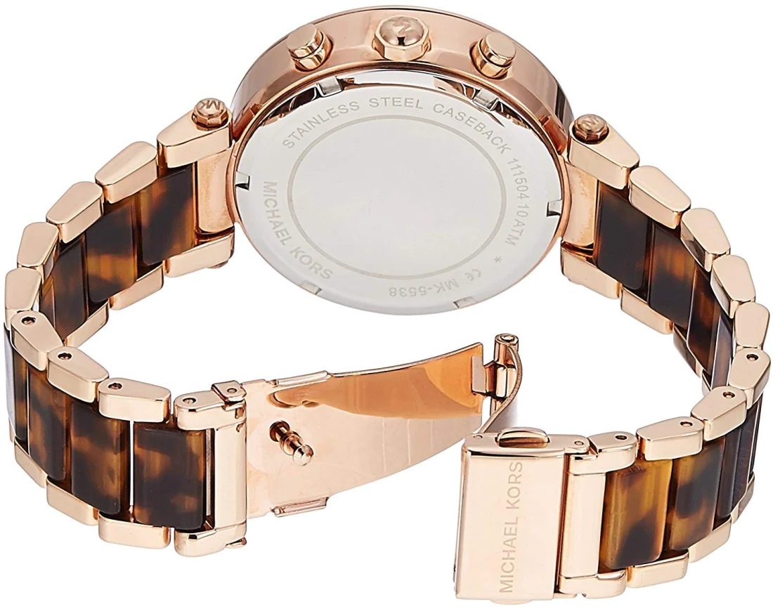 Montre Michael Kors Parker MK5538 pour Femme - Cadran Fuchsia, Bracelet Marron Acier et Acétate vue 3