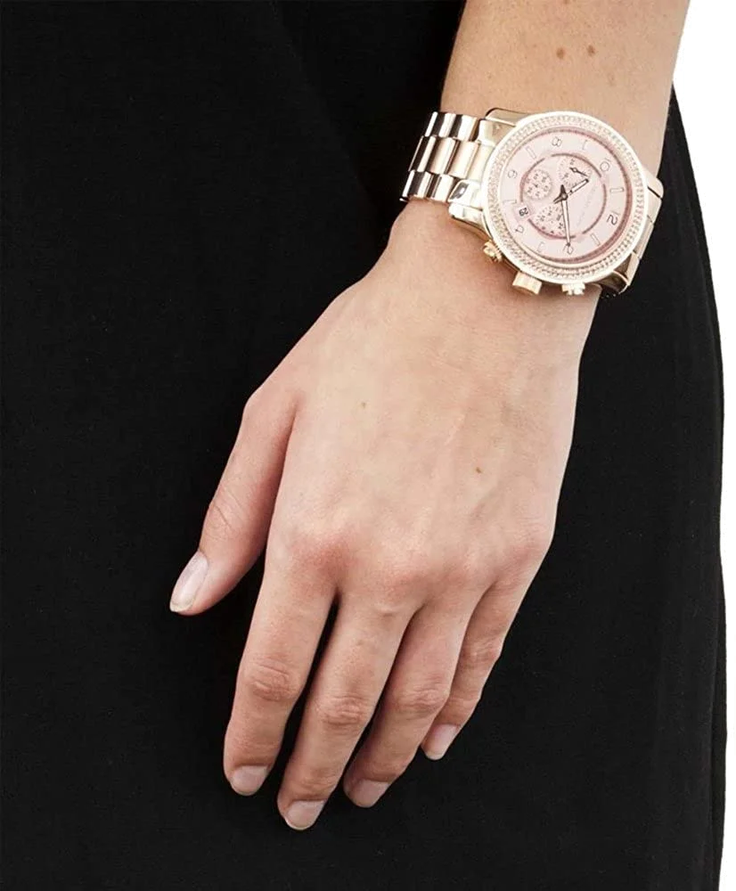 Montre Femme Michael Kors MK5576 Chronographe Acier Doré Rose Lunette Strass vue 4