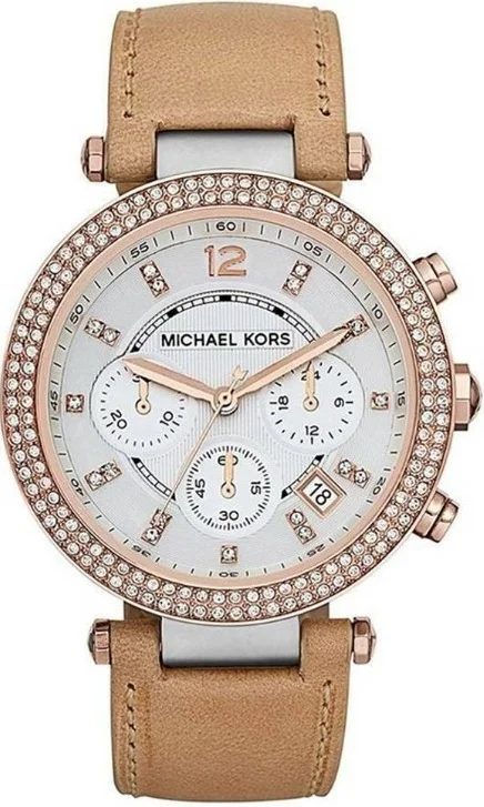 Montre Michael Kors Parker MK5633 pour Femme, Cadran Argent et Bracelet Cuir Beige