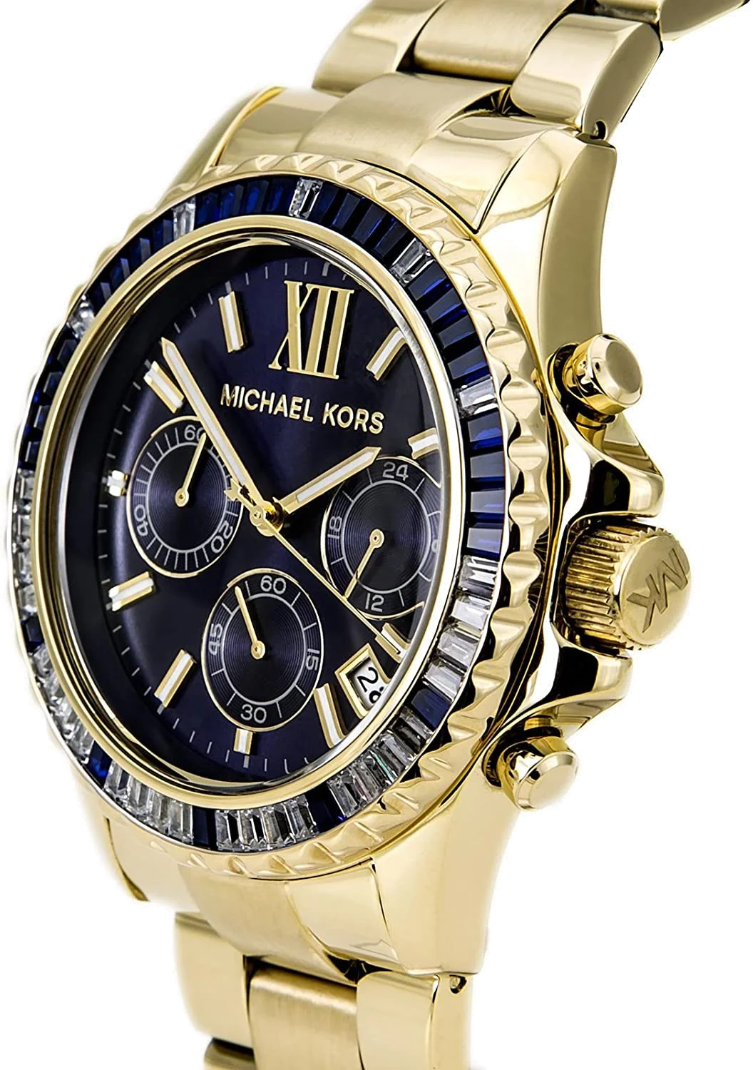 Montre Femme Michael Kors MK5754 Everest Chronographe Cadran Bleu Acier Doré vue 3