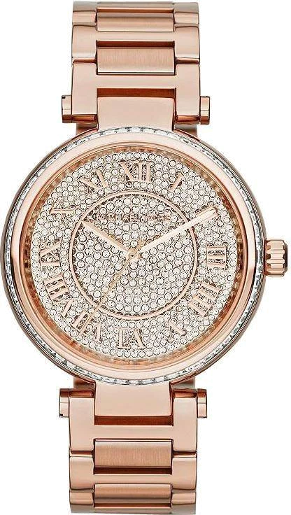 Montre Michael Kors Skylar MK5868 pour Femme, Cadran Or Rose Pavé de Cristaux, Bracelet Acier Doré Rose