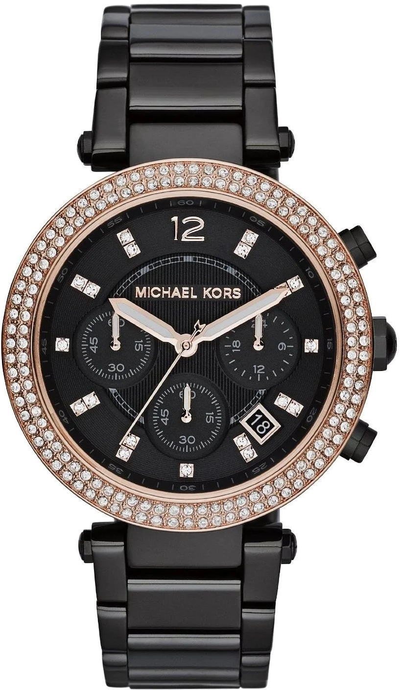 Montre femme Michael Kors Parker MK5885 - Cadran noir, boîtier acier, bracelet noir