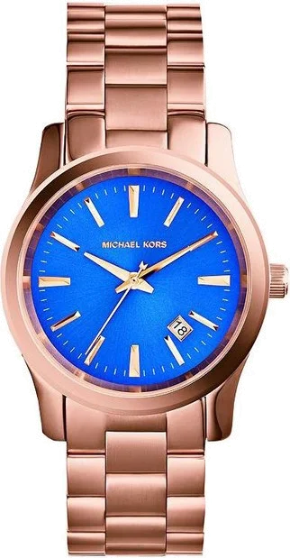 Montre Femme Michael Kors MK5913 Runway - Cadran Bleu, Boîtier et Bracelet Acier Or Rose