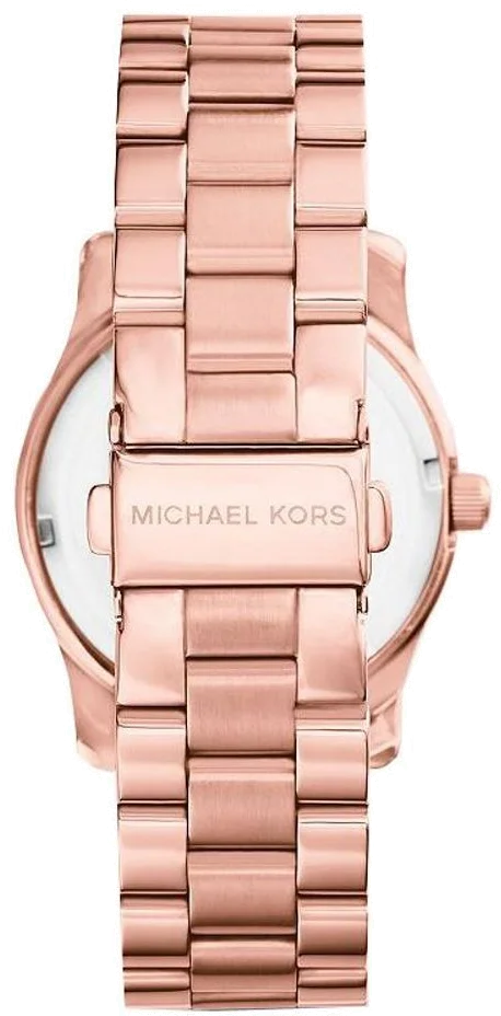 Montre Femme Michael Kors MK5913 Runway - Cadran Bleu, Boîtier et Bracelet Acier Or Rose vue 3