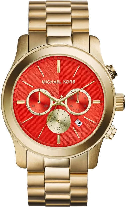 Montre Femme Michael Kors Runway MK5930 - Cadran orange, boîtier et bracelet dorés