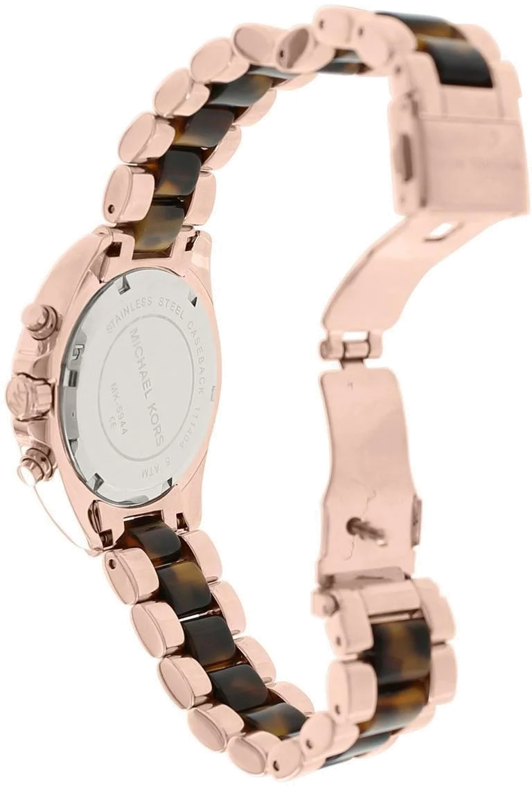 Montre Femme Michael Kors MK5944 - Boîtier Acier Doré Rose, Bracelet Acier/Acétate Écailles de Tortue vue 3