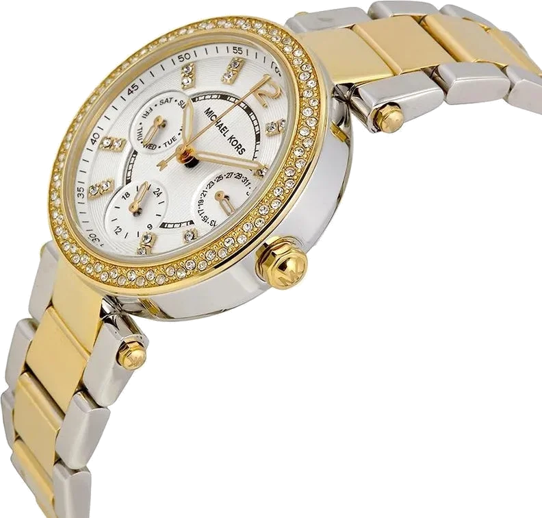 Montre Michael Kors MK6055 Chronographe Femme Bi-ton Acier Argent et Doré avec Cadran Blanc vue 2