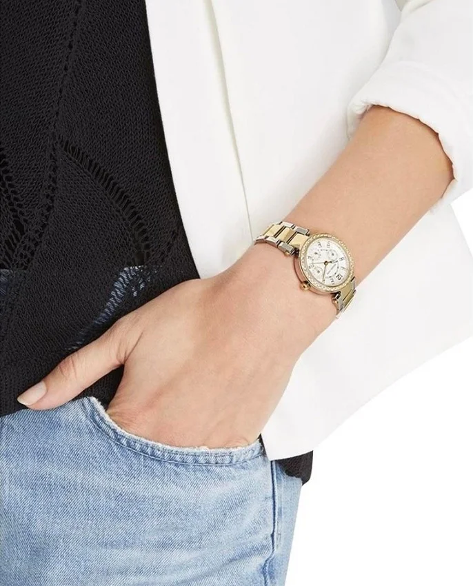 Montre Michael Kors MK6055 Chronographe Femme Bi-ton Acier Argent et Doré avec Cadran Blanc vue 5