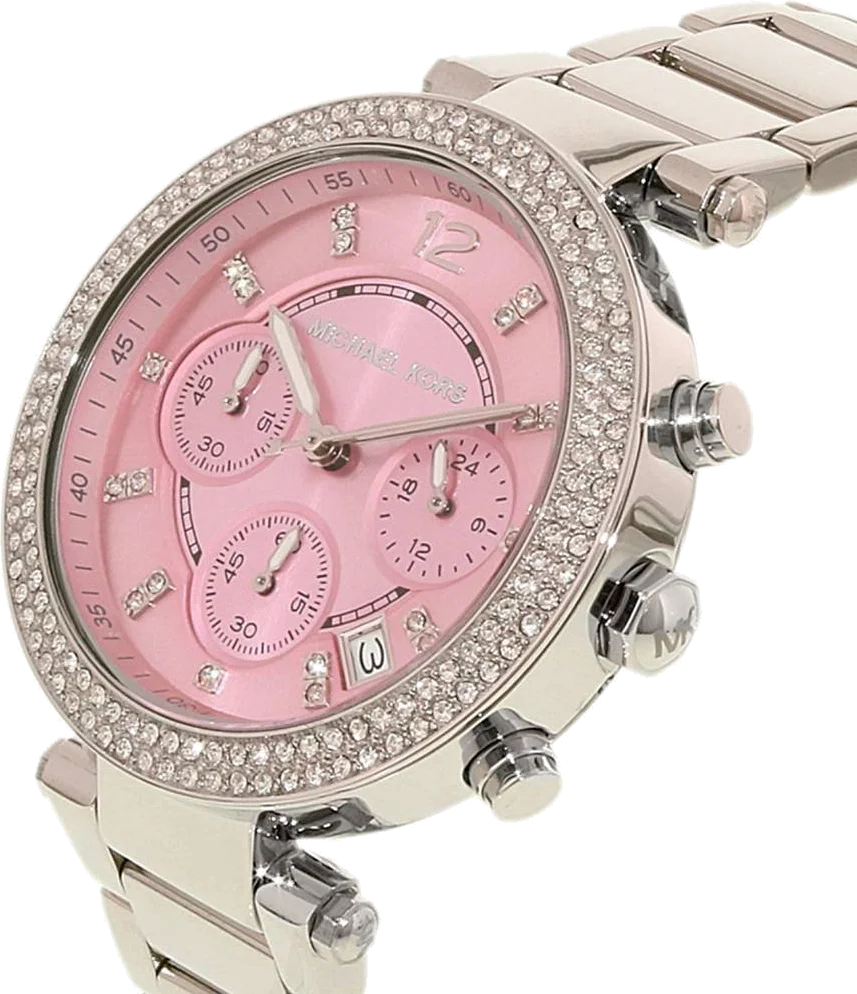 Montre Michael Kors Parker MK6105 pour femme, cadran fuchsia, bracelet acier argenté vue 2
