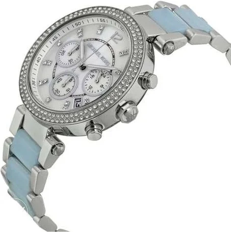 Montre Femme Michael Kors MK6138 Parker - Cadran Nacre, Bracelet Bi-matière Acier et Bleu, Chronographe vue 2