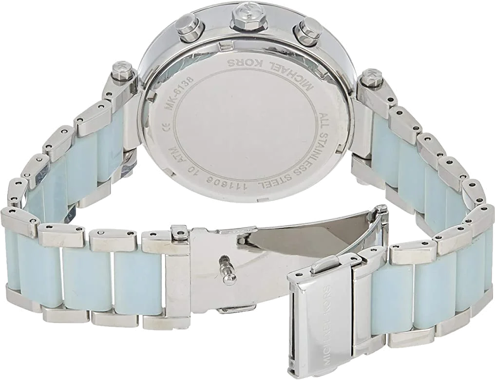 Montre Femme Michael Kors MK6138 Parker - Cadran Nacre, Bracelet Bi-matière Acier et Bleu, Chronographe vue 4