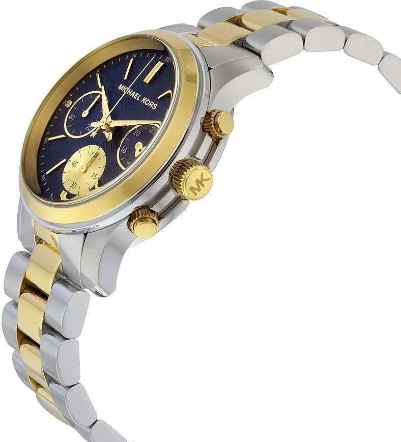 Montre Femme Michael Kors MK6165 - Chronographe Cadran Bleu & Bracelet Acier Bi-ton Or/Argent vue 3