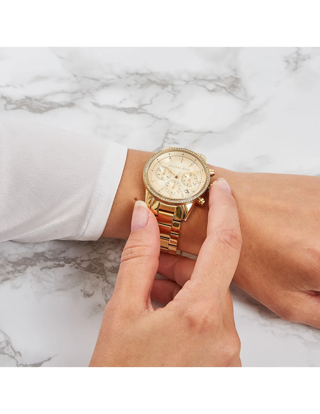 Montre Femme Michael Kors Ritz MK6356 en Acier Doré avec Cristaux vue 4