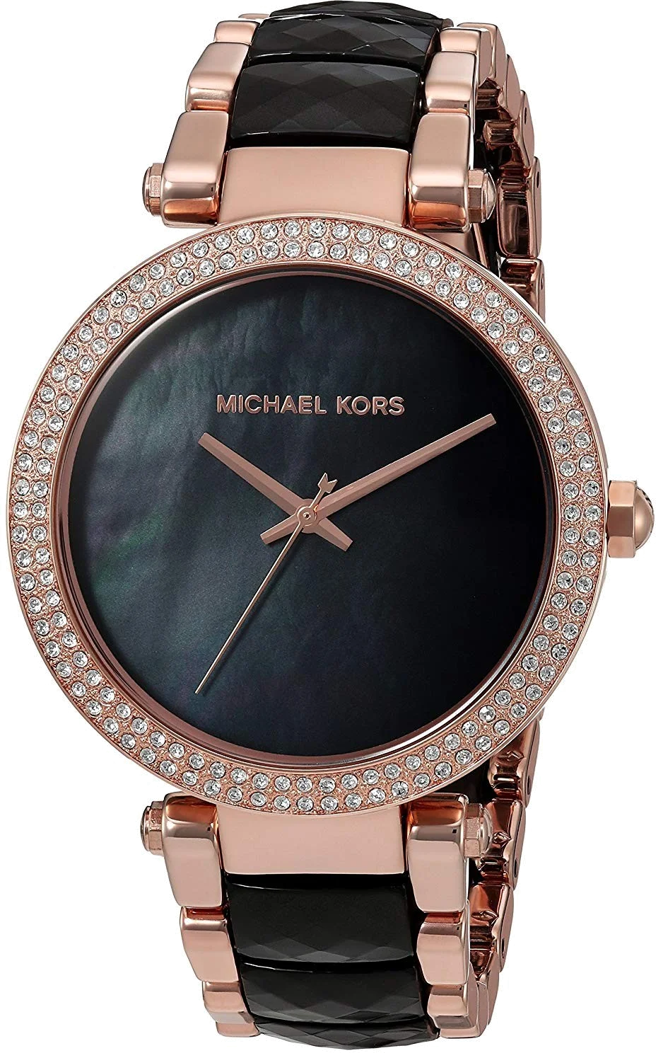 Montre Michael Kors Parker MK6414 Femme - Cadran Nacre Noire, Boîtier Or Rose, Bracelet Acier Noir