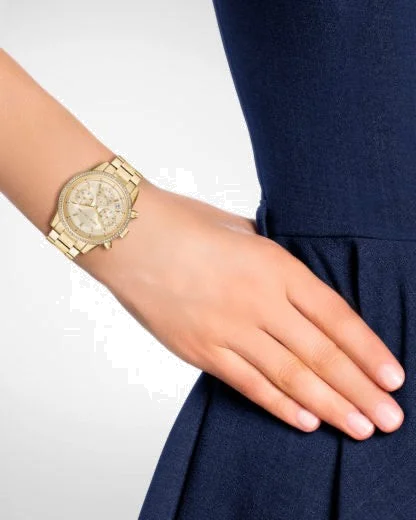 Montre Femme Michael Kors MK6597 Ritz Chronographe Dorée à Cadran Champagne vue 3