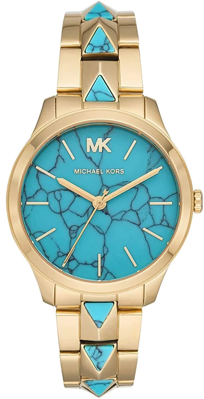 Montre Femme Michael Kors Mercer MK6670 - Cadran Bleu Turquoise, Bracelet Or Acier