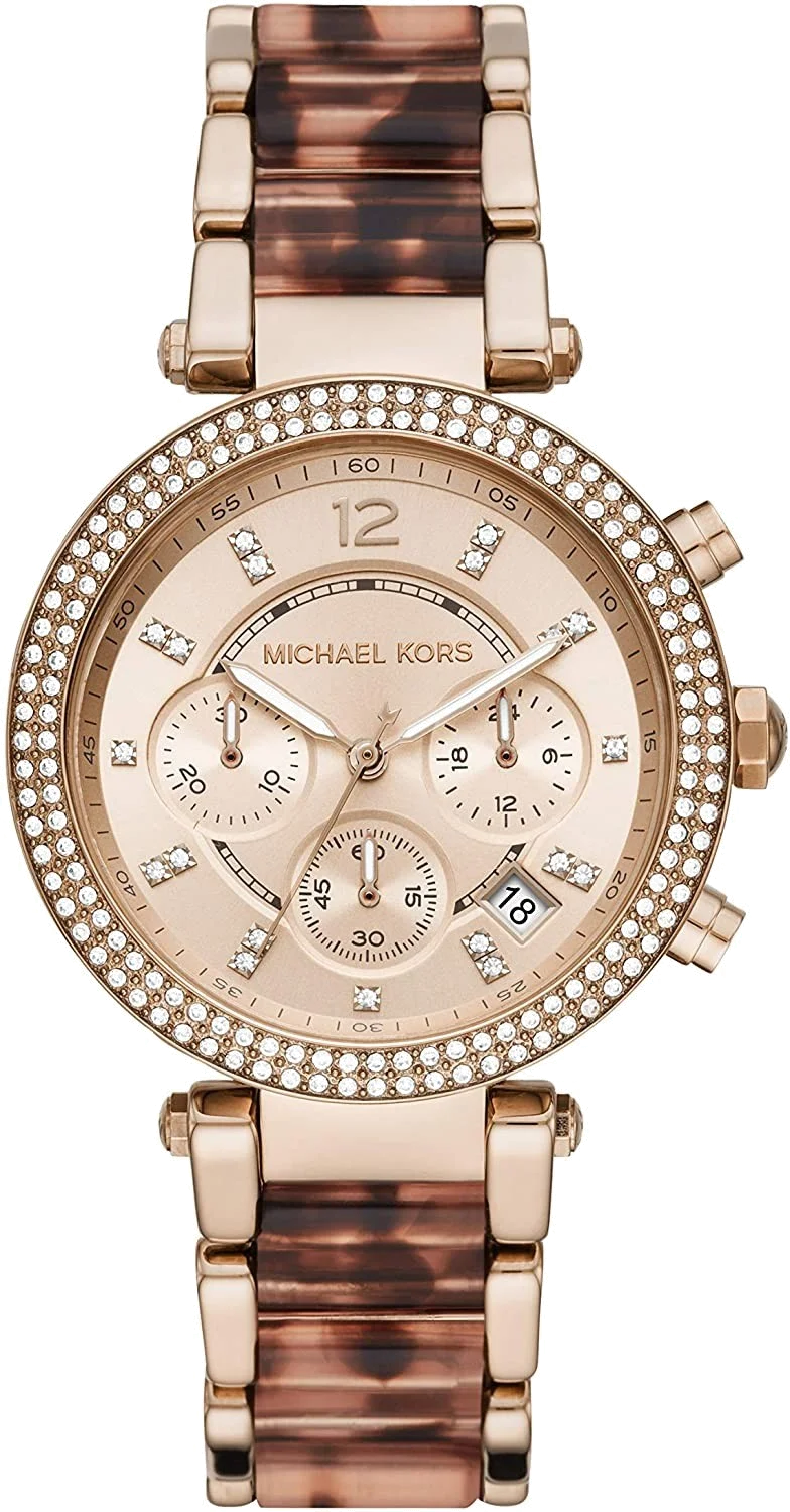 Montre Michael Kors Parker MK6832 pour Femme, Cadran Or Rose et Bracelet Marron