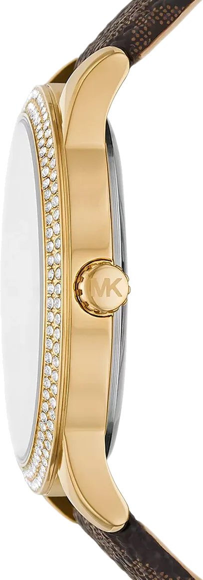 Montre Michael Kors MK6966 Tibby Femme, Cadran Argent, Boîtier Or, Bracelet Cuir Marron vue 3