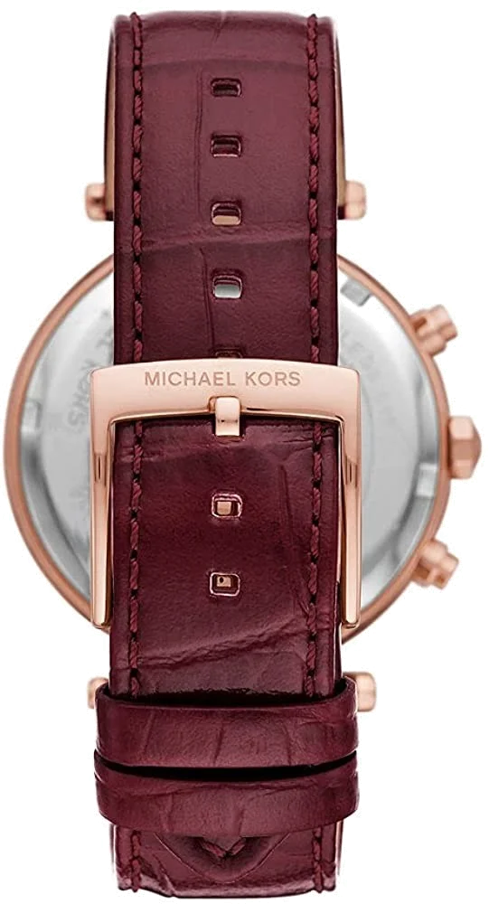 Montre Femme Michael Kors Parker MK6986 en or, cadran rouge et bracelet cuir bordeaux vue 2