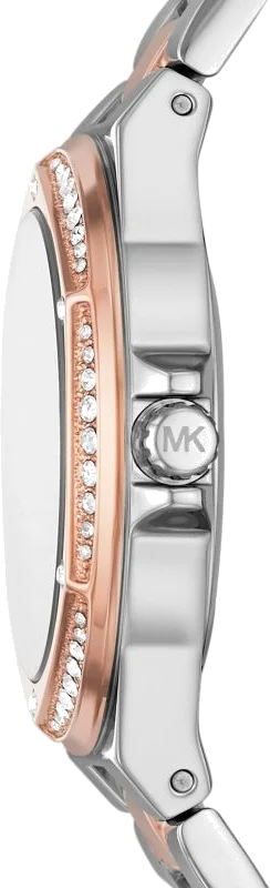 Montre Michael Kors Lennox MK6989 pour femme, bracelet acier bicolore argent et or rose vue 3