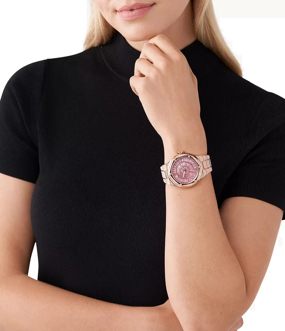 Montre Femme Michael Kors Lennox MK6992 Cadran Pavé Cristaux Bracelet Acier Or Rose vue 4